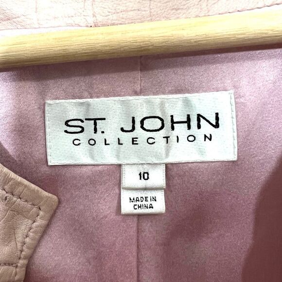 St. John Collection Pink Lamb Leather Jacket Silk Lined Croc Embossed Size 10 - Picture 4 of 15